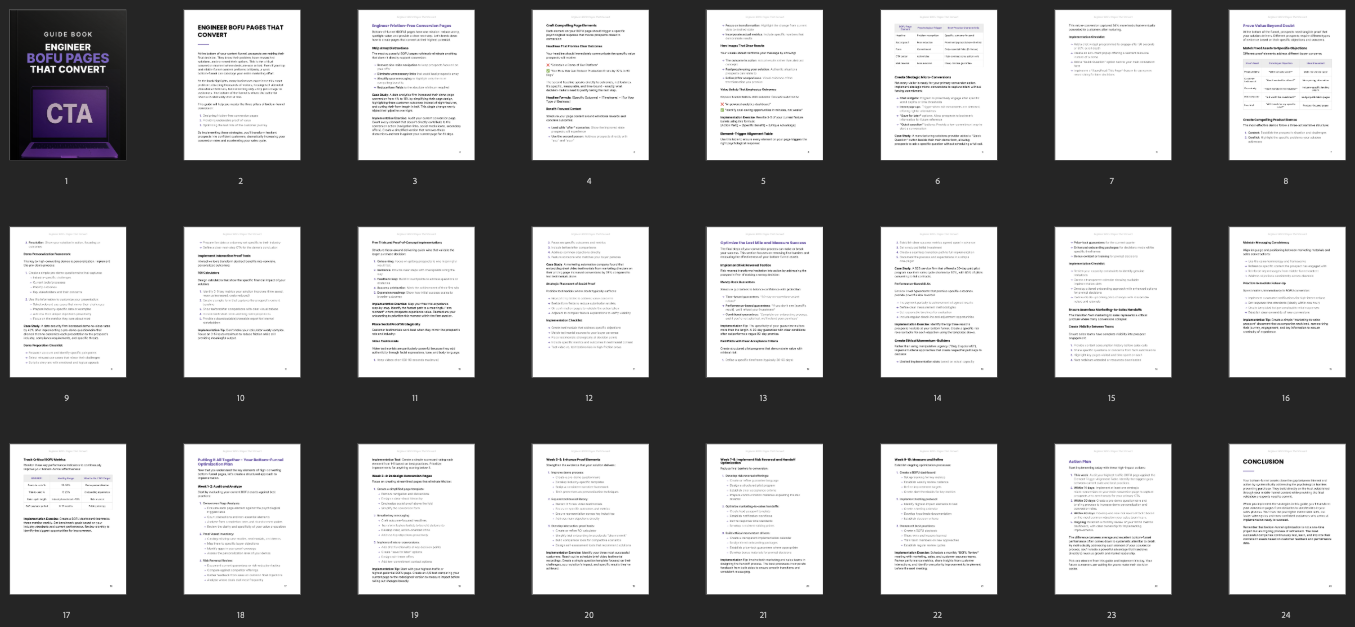 Engineer BOFU Pages that Convert (23-Page PDF Guide) – Conversion Page Playbook, Social Proof, Micro-Conversions, Risk Reversal