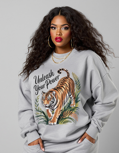 Tiger Sweatshirt - Motivational Jungle Animal Print Apparel for Strength & Confidence