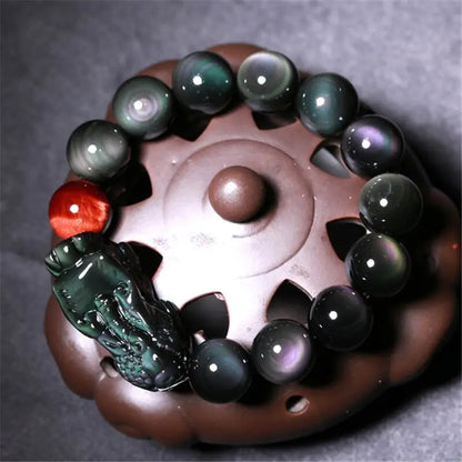 Natural Rainbow Eyes Obsidian Bracelet – Unshakable Energy, Grounded Style