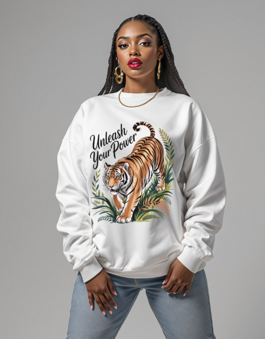 Tiger Sweatshirt - Motivational Jungle Animal Print Apparel for Strength & Confidence