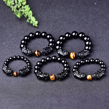 EverBright Momentum Wealth Band with Pixiu — Obsidian Power for Prosperity in Motion