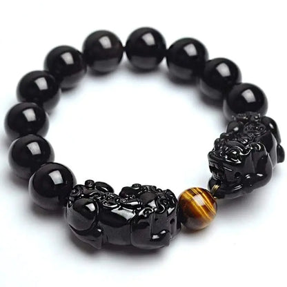 EverBright Momentum Wealth Band with Pixiu — Obsidian Power for Prosperity in Motion