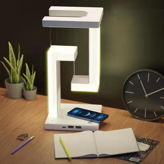 Levitating LED Desk Lamp with Wireless Charging – Modern Balance Light for Home & Office