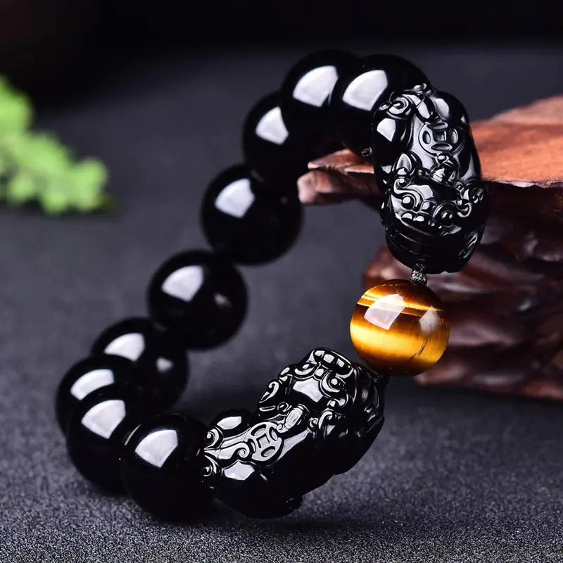 EverBright Momentum Wealth Band with Pixiu — Obsidian Power for Prosperity in Motion