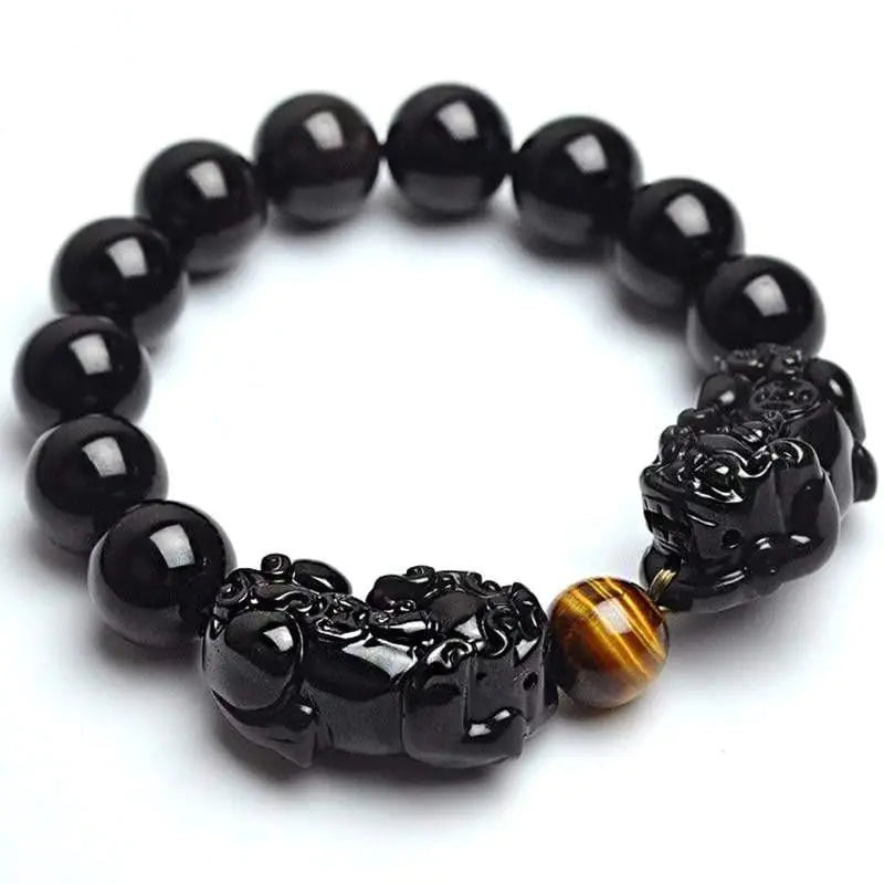 EverBright Momentum Wealth Band with Pixiu — Obsidian Power for Prosperity in Motion